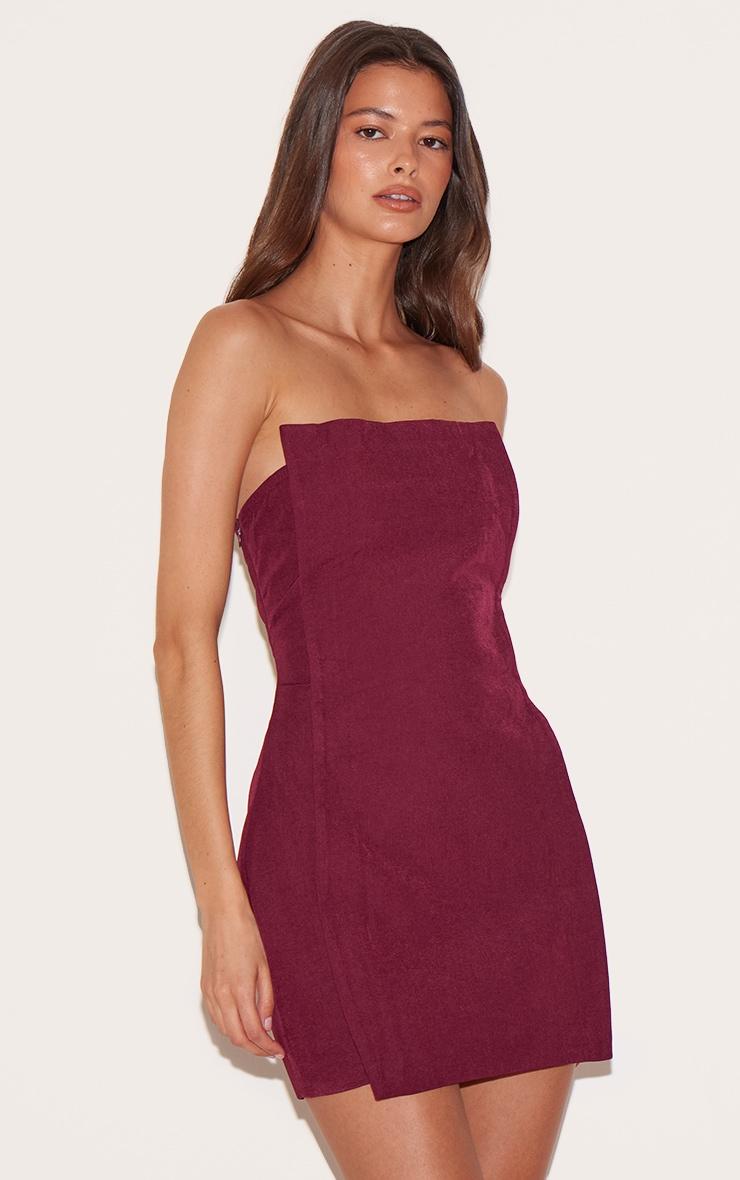 Wine Woven Panel Detail Bandeau Mini Dress Product Image