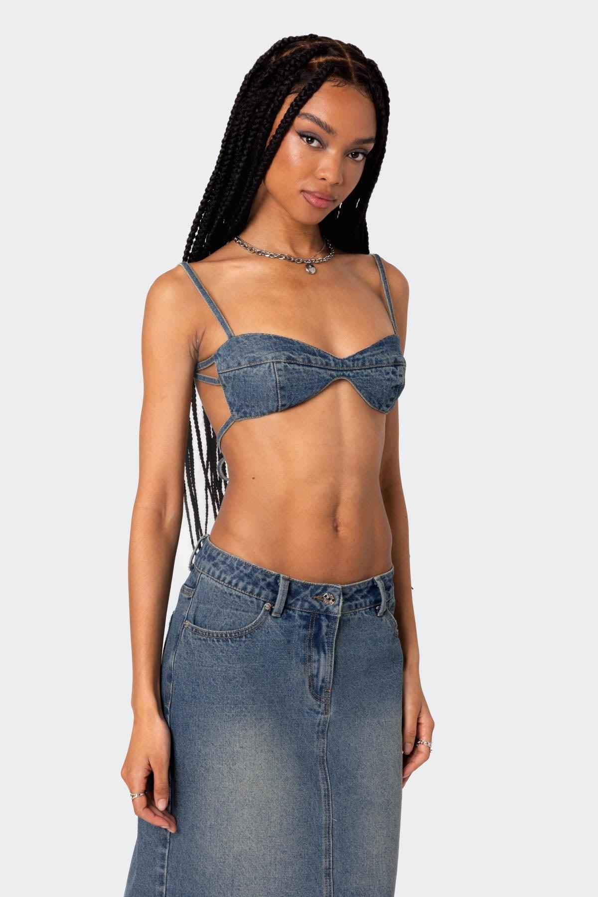 Lassy Washed Denim Bralette Product Image