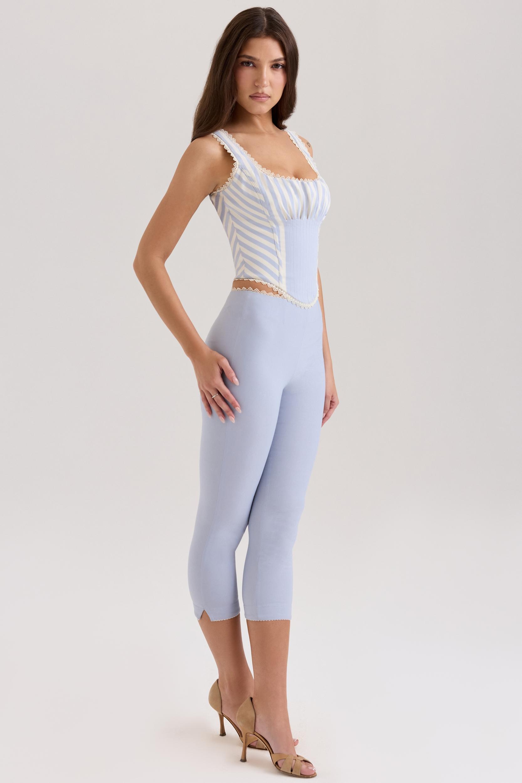 Carella  blue stretch twill fitted capri trousers Product Image
