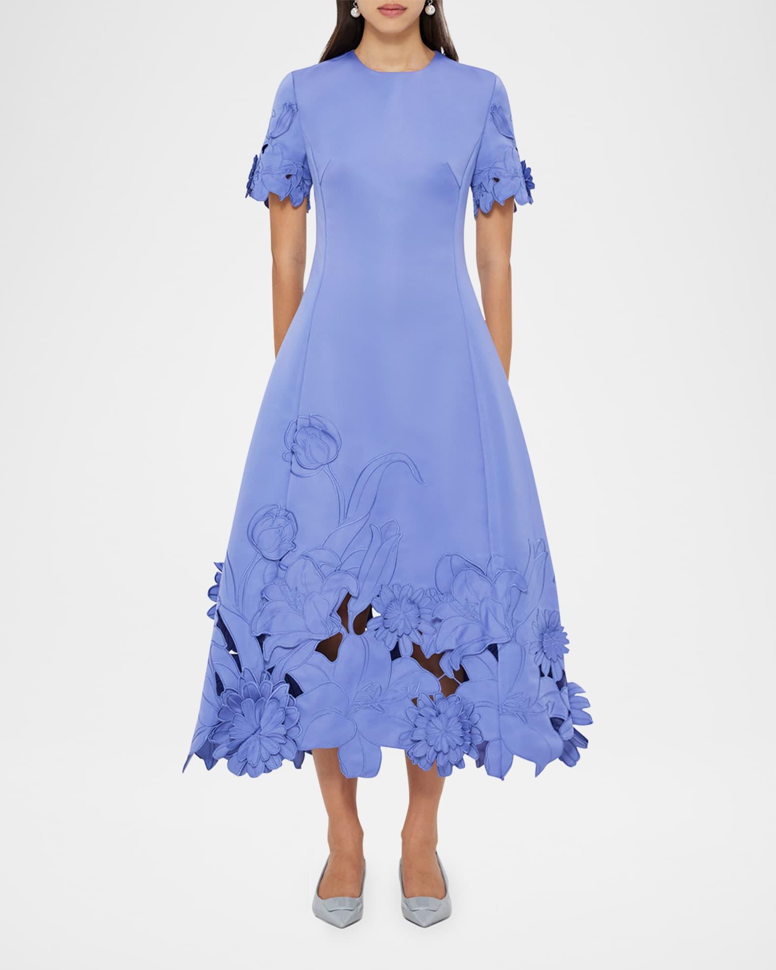 Caroline Floral-Embroidered Cutout Midi Dress Product Image