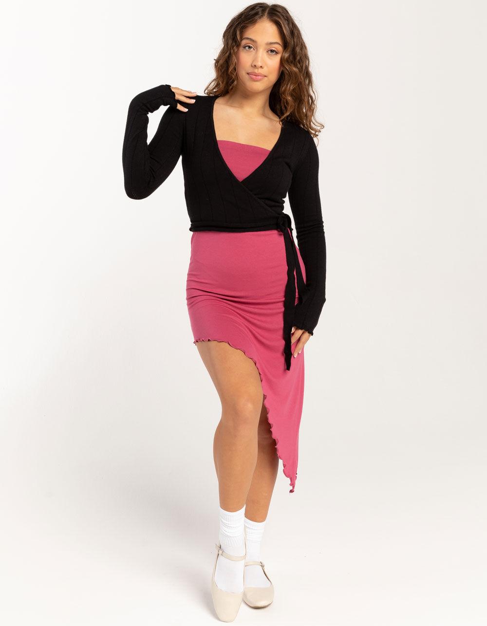 RSQ Womens Pointelle Rib Wrap Top - BLACK Product Image