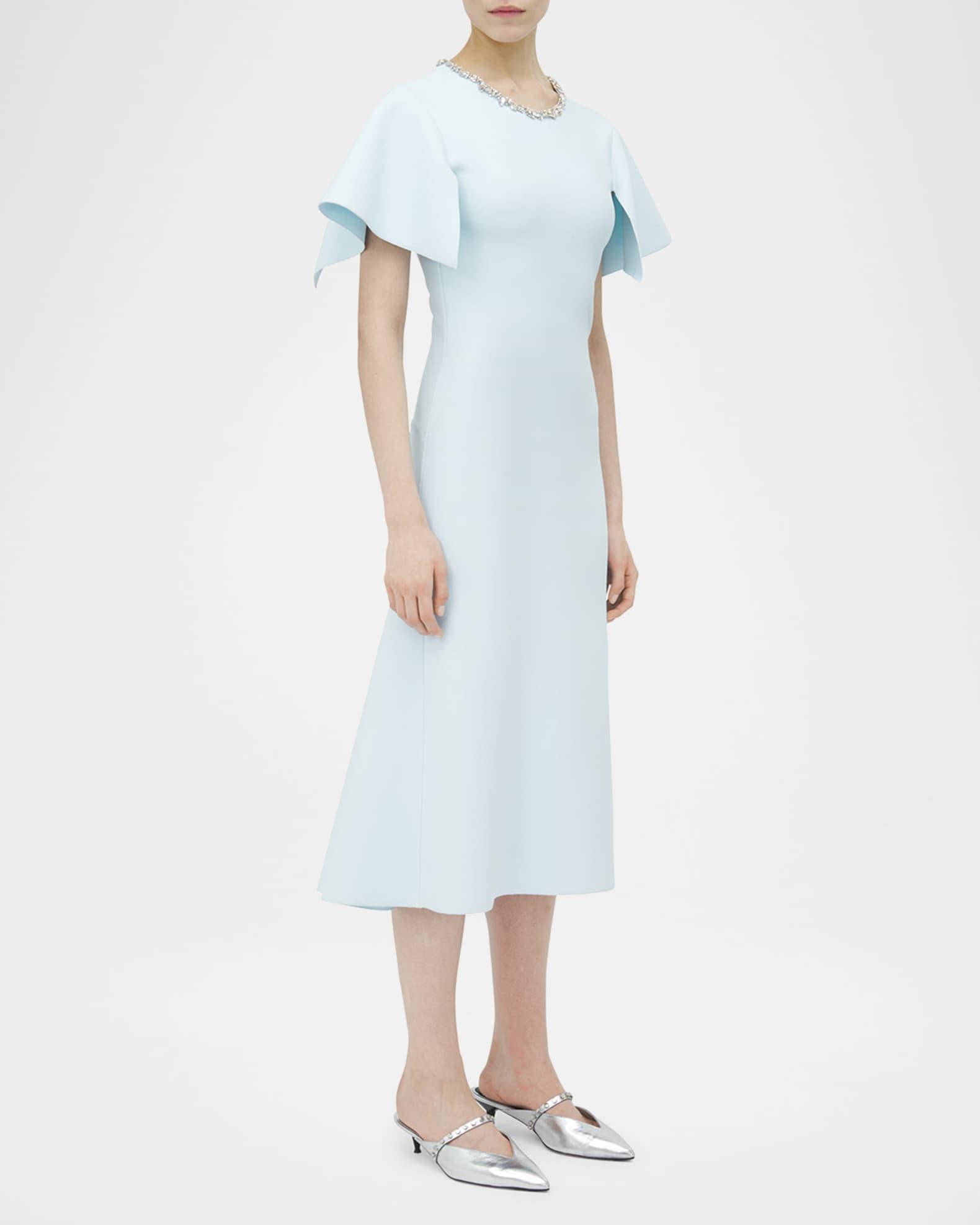 Crystal Neck Short-Sleeve Knit Midi Dress Product Image