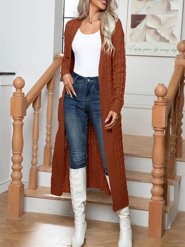 Long Sleeves Loose Solid Color Split-Joint Cardigan Coats Product Image