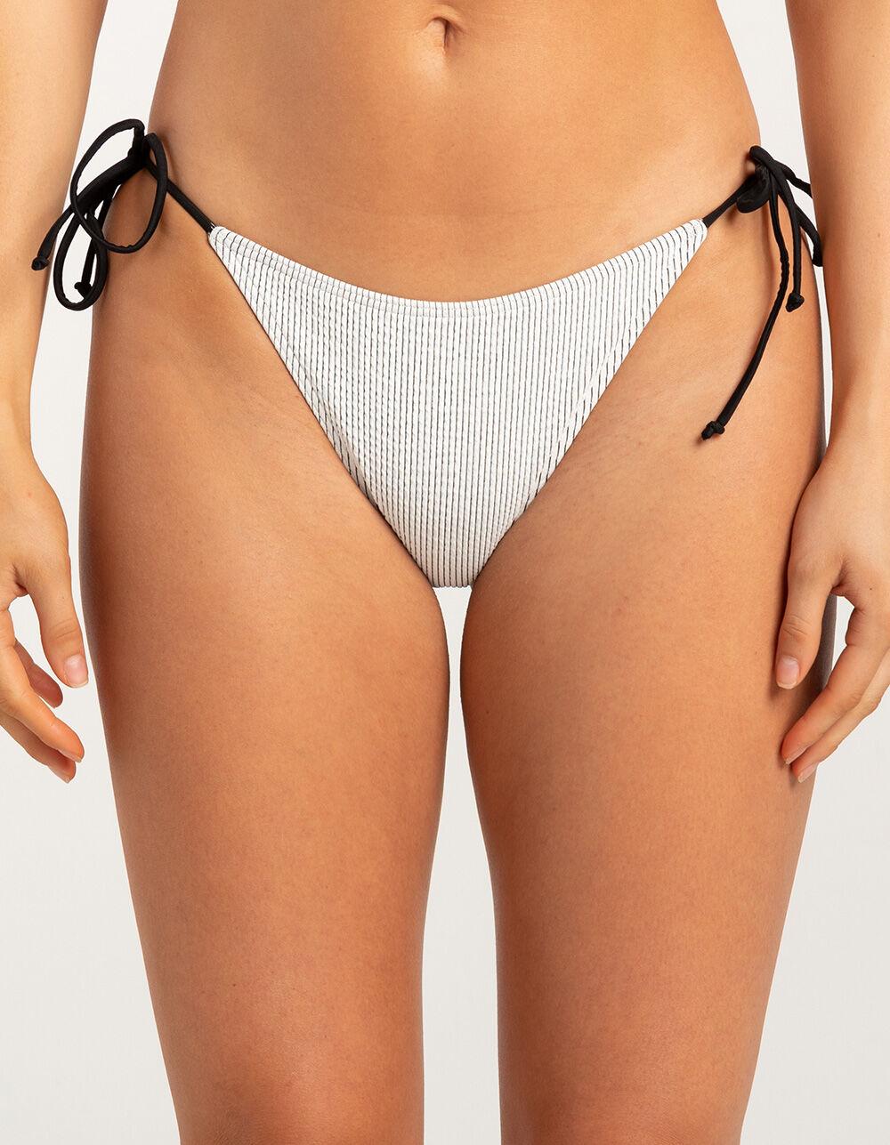 FULL TILT Skimpy Tie Side Bikini Bottoms - WHT/BLK Product Image