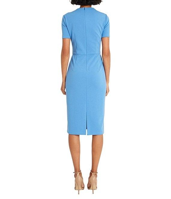 Maggy London Stretch Crepe Twist Crew Neck Short Sleeve Sheath Dress Product Image