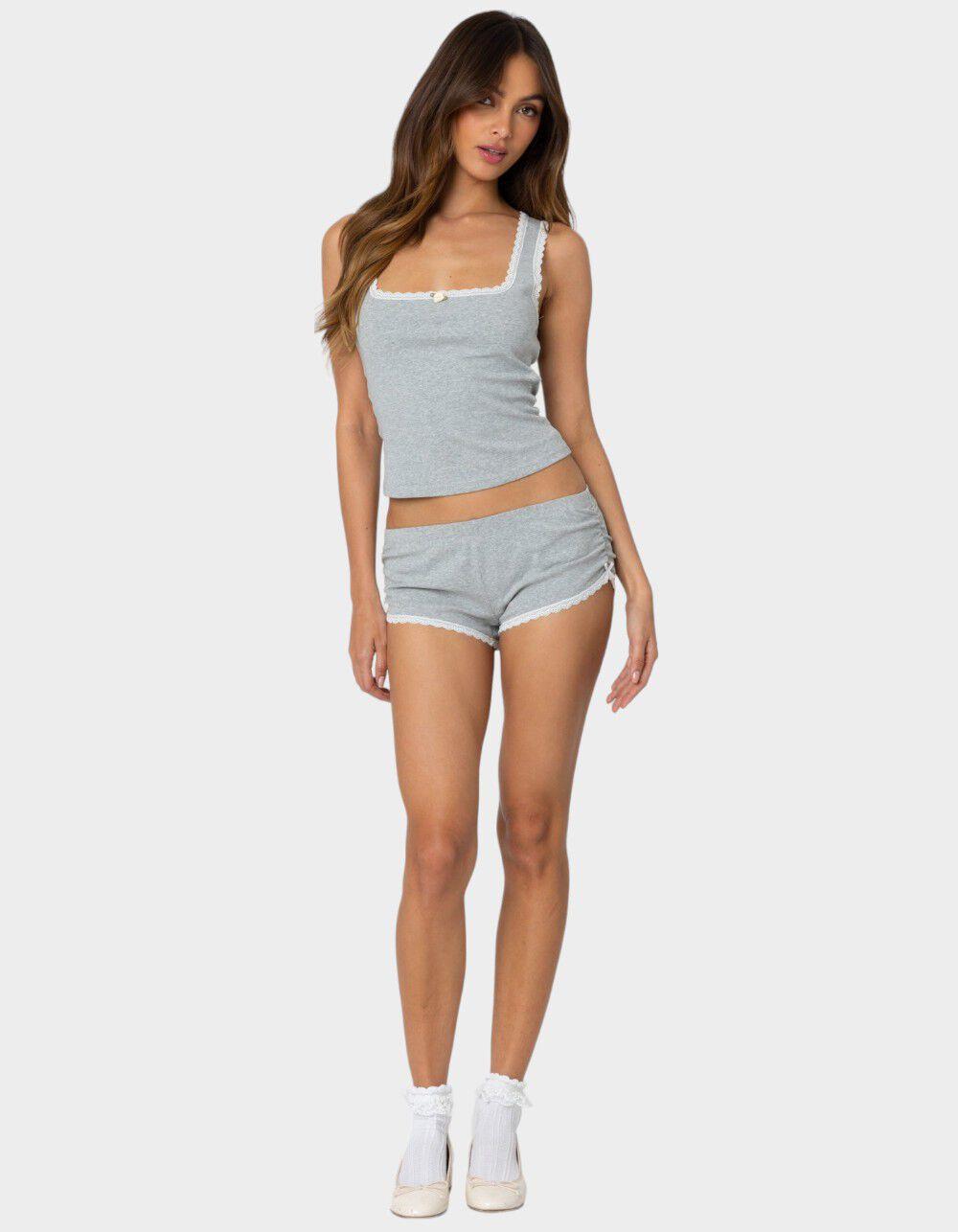 EDIKTED Kadence Lace Trim Tank Top - GRAY Product Image