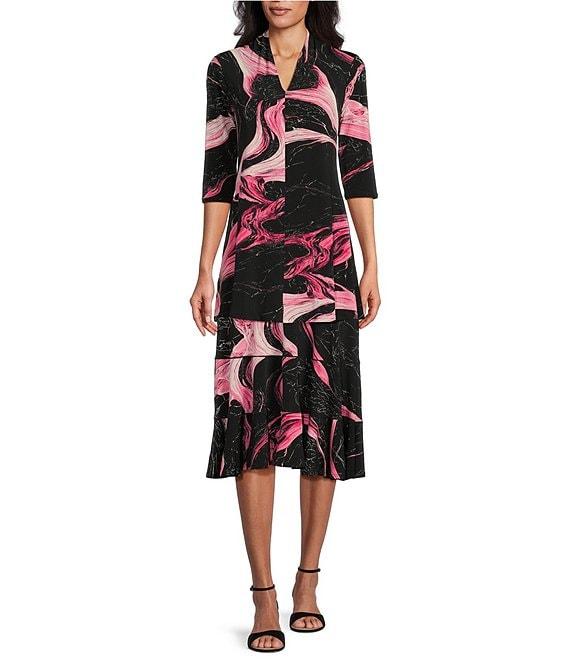Eva Varro Knit Jersey Abstract Marble Line Print Ruffled 5-Tiered A-Line Midi Skirt Product Image