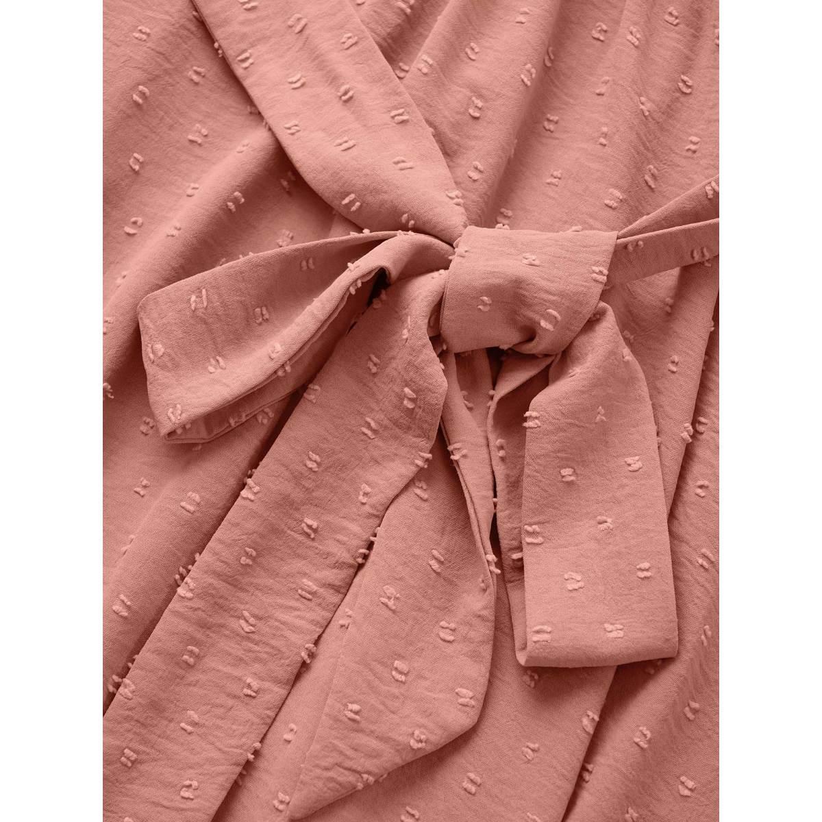 Plus Size Solid Texture Belted Ruffle Sleeve Dress Rouge Women Elegant Non V-neck Half Sleeve Curvy Midi Dress BloomChic 26/4X Product Image