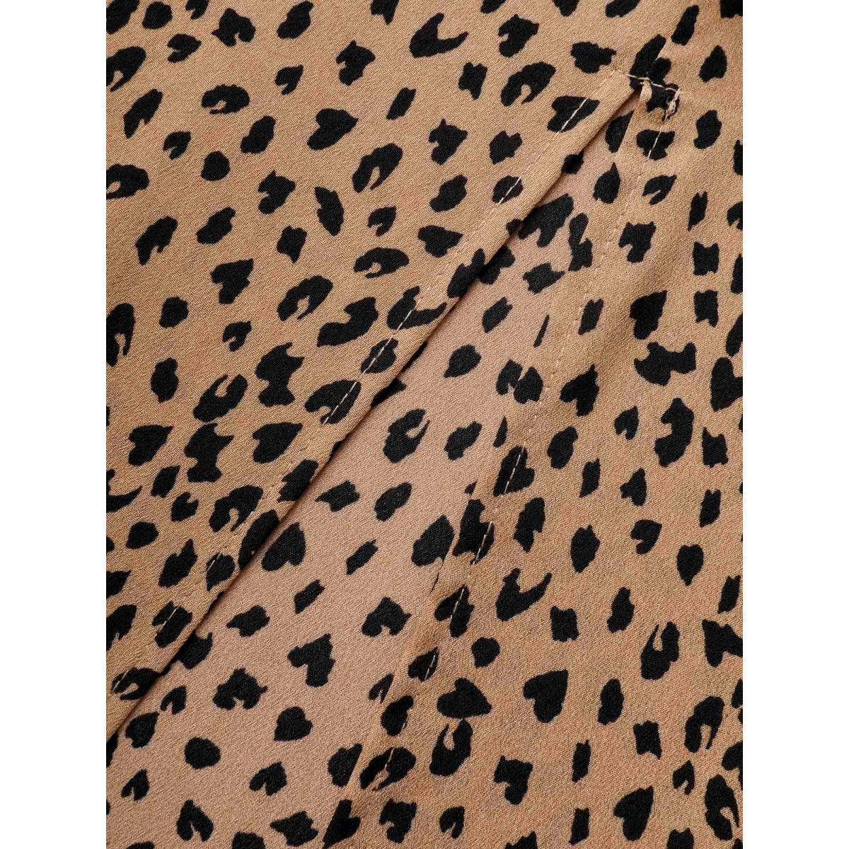 Plus Size Leopard Print Heart Neckline Split Side Dress Bronze Women Elegant Gathered Heart neckline Short sleeve Curvy BloomChic 30/6X Product Image