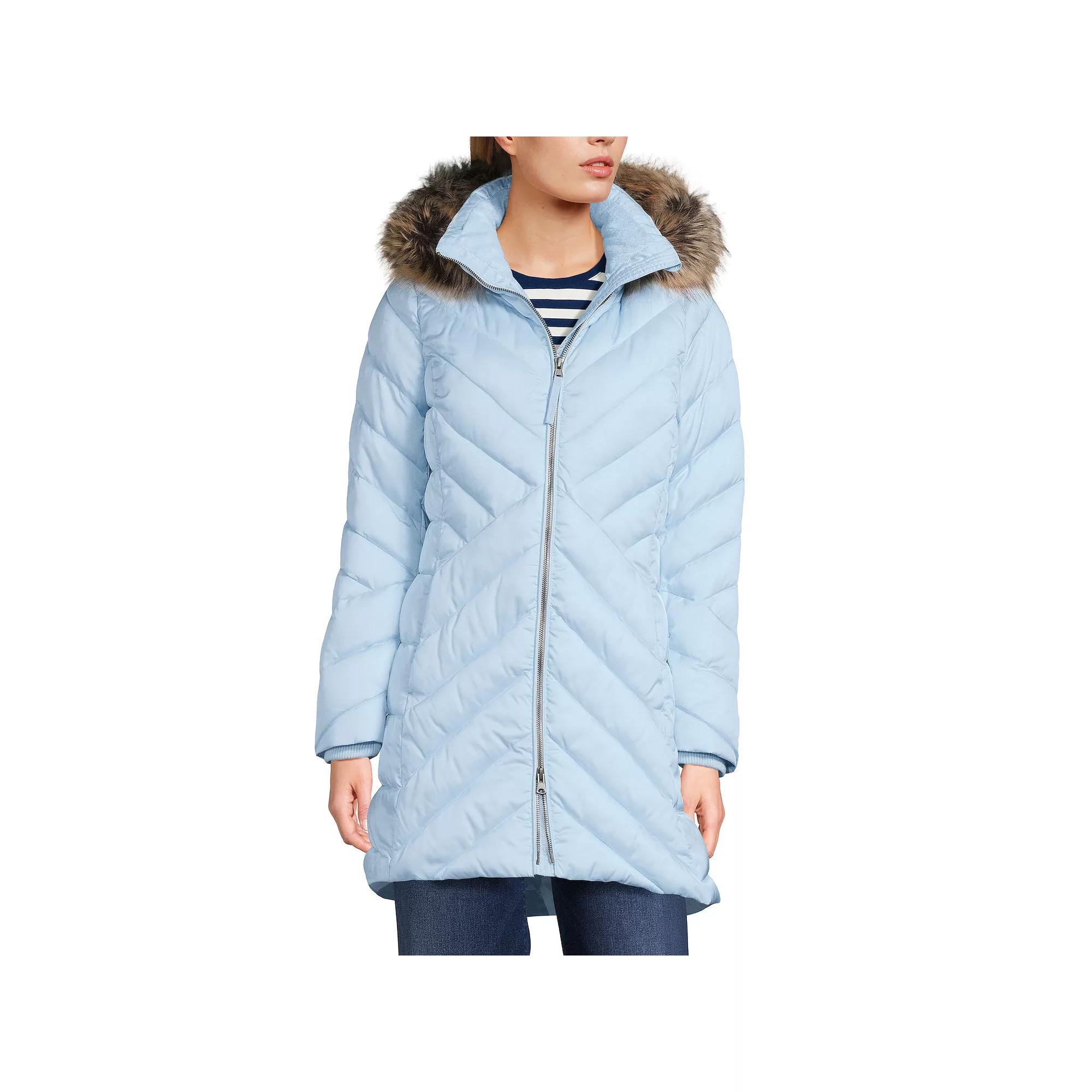 Petite Lands’ End Insulated Cozy Fleece Lined Faux-Fur Trim Hood Puffer Coat, Women's,  Product Image