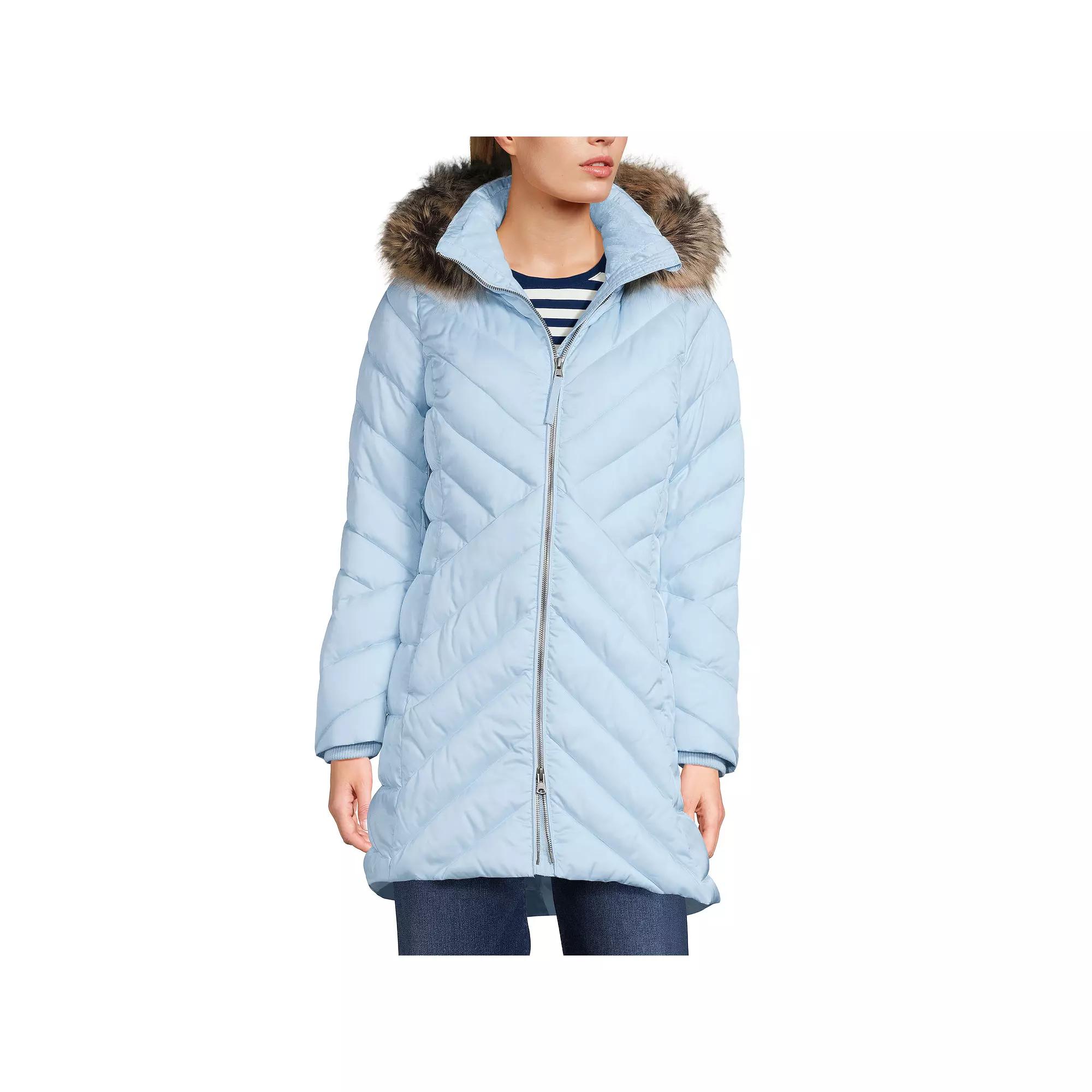 Petite Lands’ End Insulated Cozy Fleece Lined Faux-Fur Trim Hood Puffer Coat, Women's,  Product Image