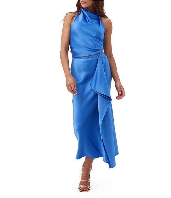 Trina Turk Lanika Hammered Satin Halter Cowl Neck Sleeveless Top Product Image