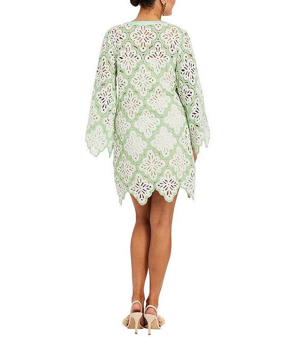 Mestiza New York Palermo Lace Split V-Neck Long Bell Sleeve Scallop Dress Product Image