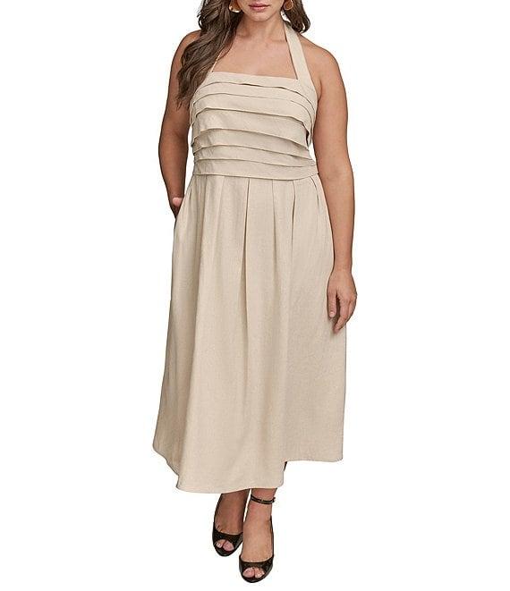 Donna Karan Plus Size Halter Neck A-Line Midi Dress Product Image