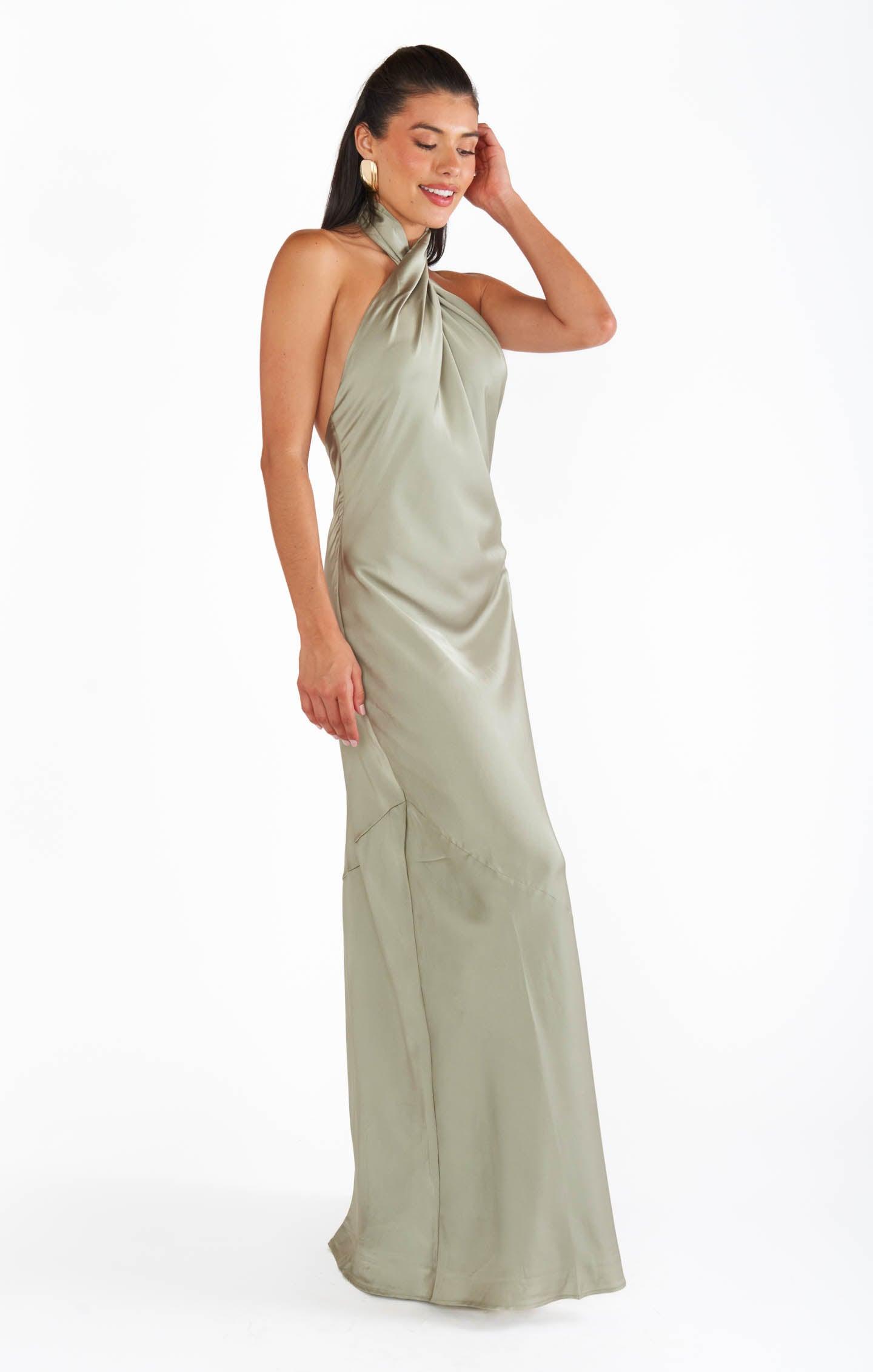 Jasmine Halter Maxi Dress ~ Ivory Luxe Satin Product Image