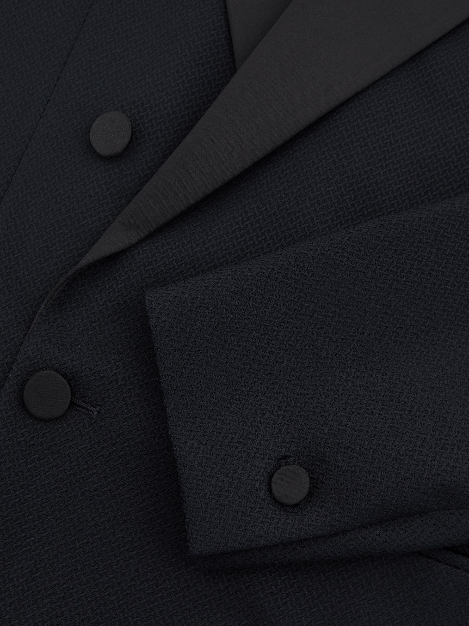 Modern Fit Satin Lapel Double Breasted Jacquard Blazer in Navy Product Image