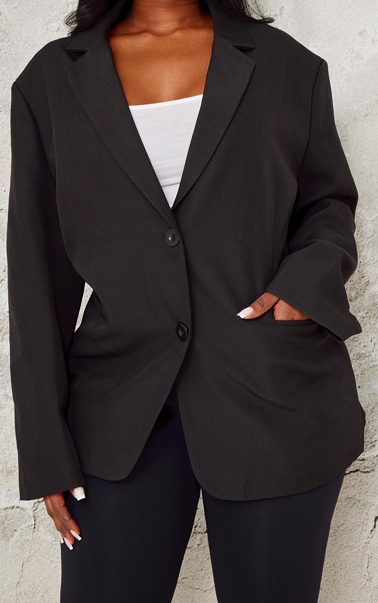 Plus Black Seam Detail Structured Oversized Blazer Product Image