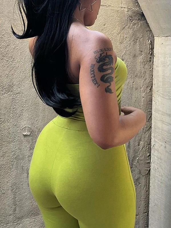 Fashionable Embroidered Tube Top High Waist Casual Trousers Two Piece Product Image