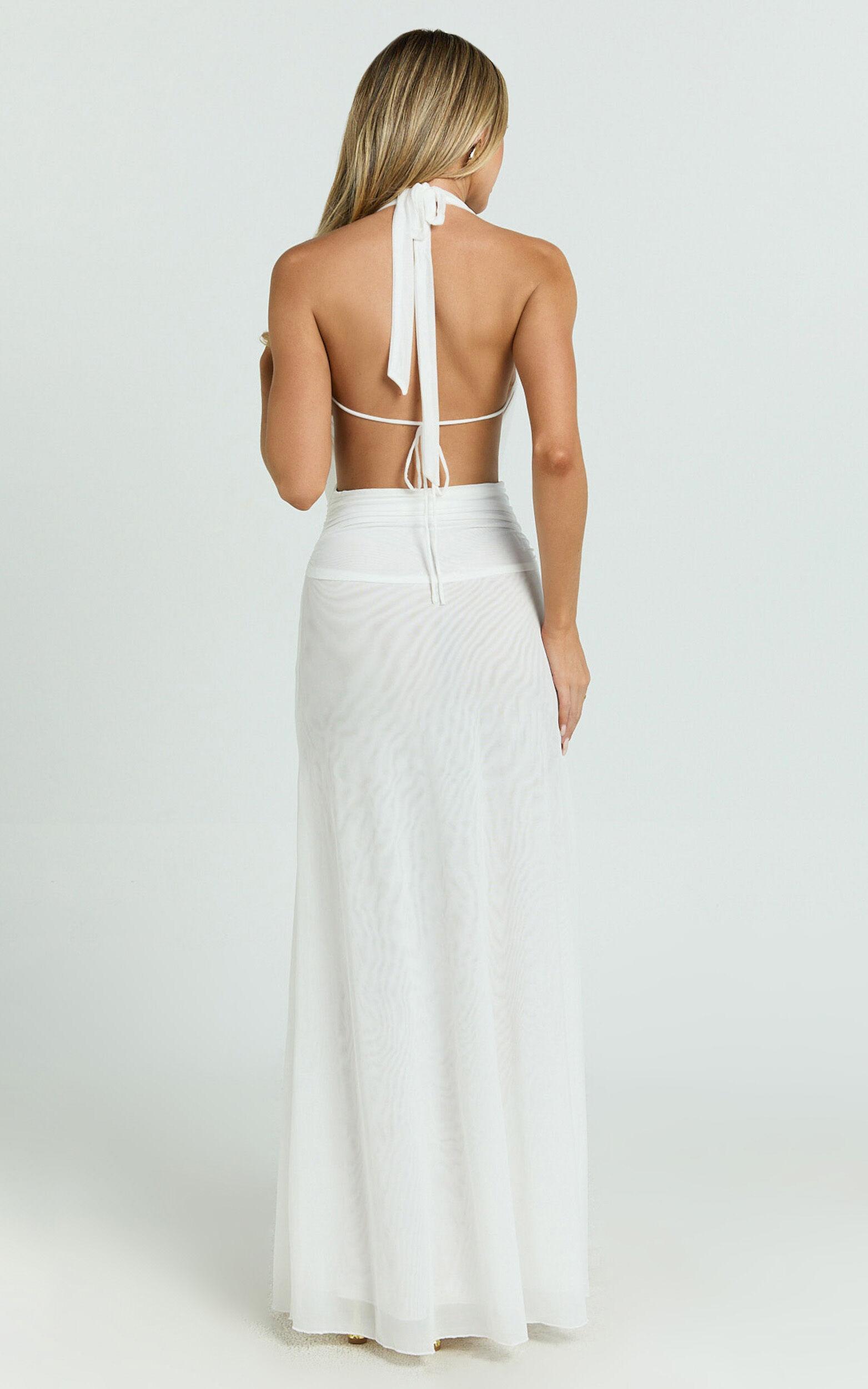 Bettina Maxi Dress - Low Cowl Neck Halter Bodycon Dress in Off White Product Image
