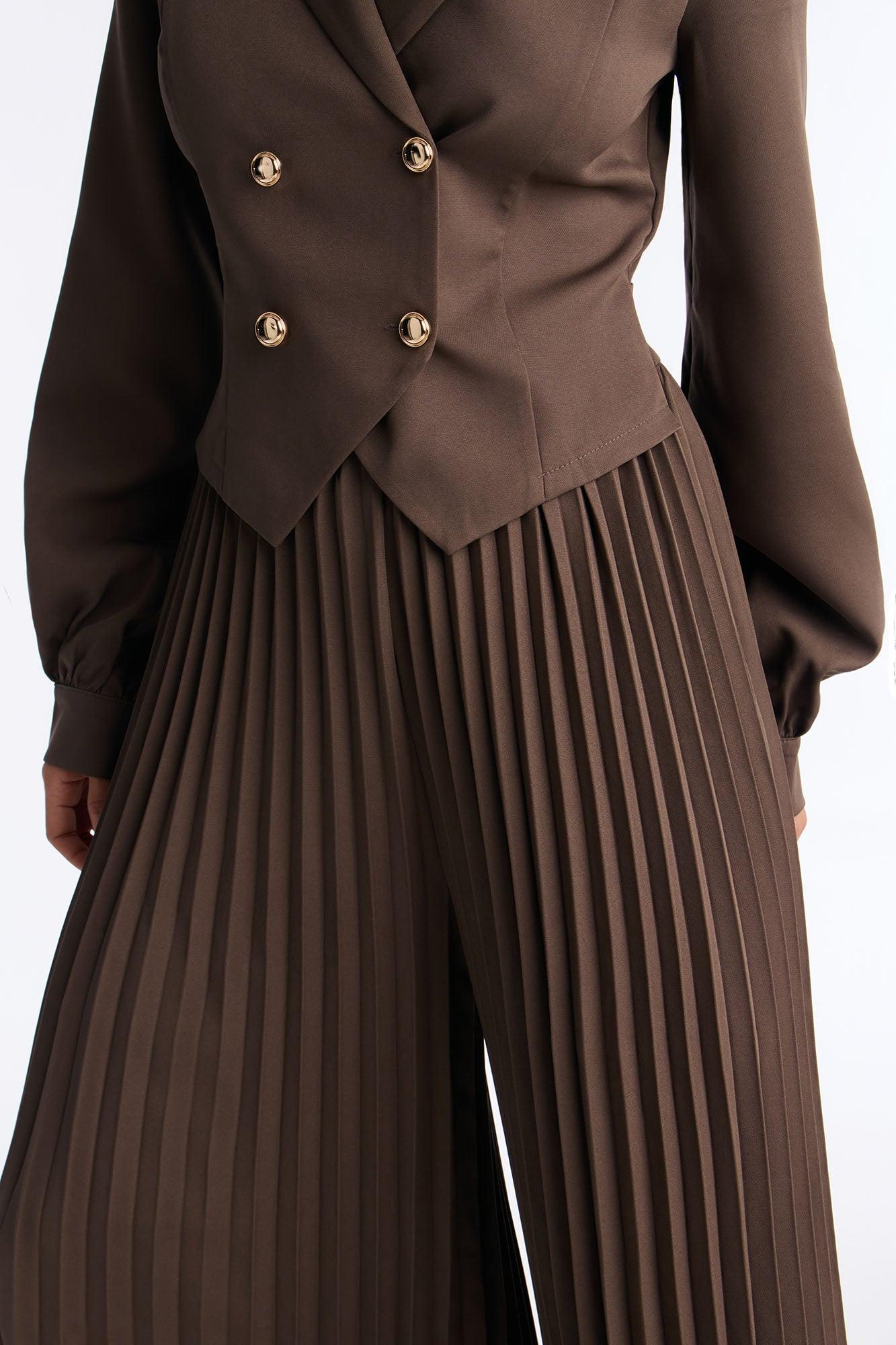 Office Ready Pleated Wide Leg Jumpsuit - Brown Female Product Image