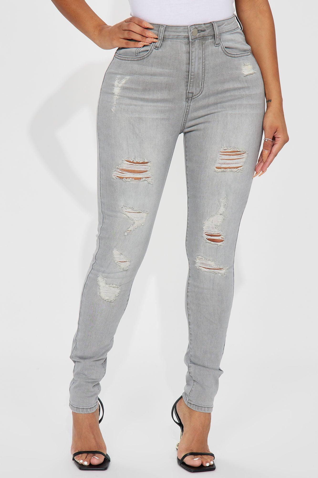 Rosie Ripped High Rise Stretch Skinny Jeans - Grey Product Image