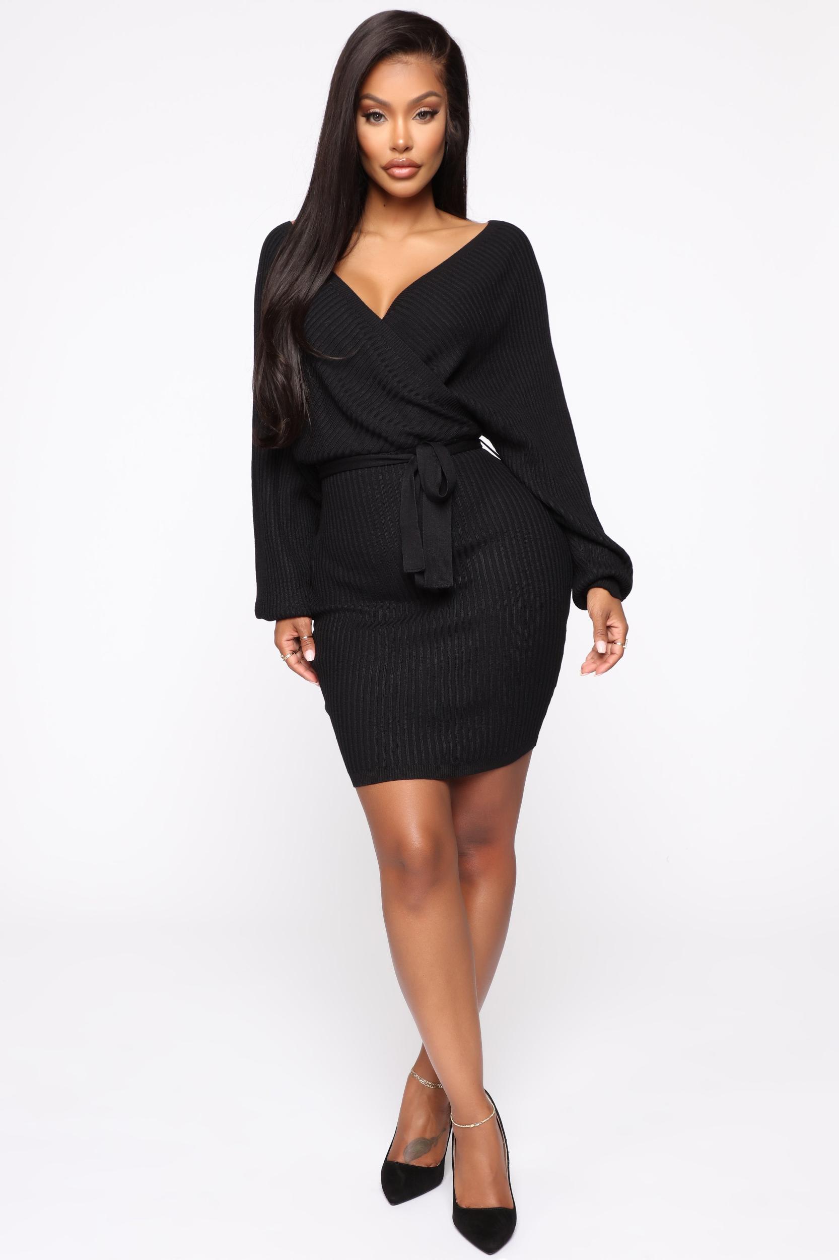 Just Between Us Sweater Dress - Black Female Product Image