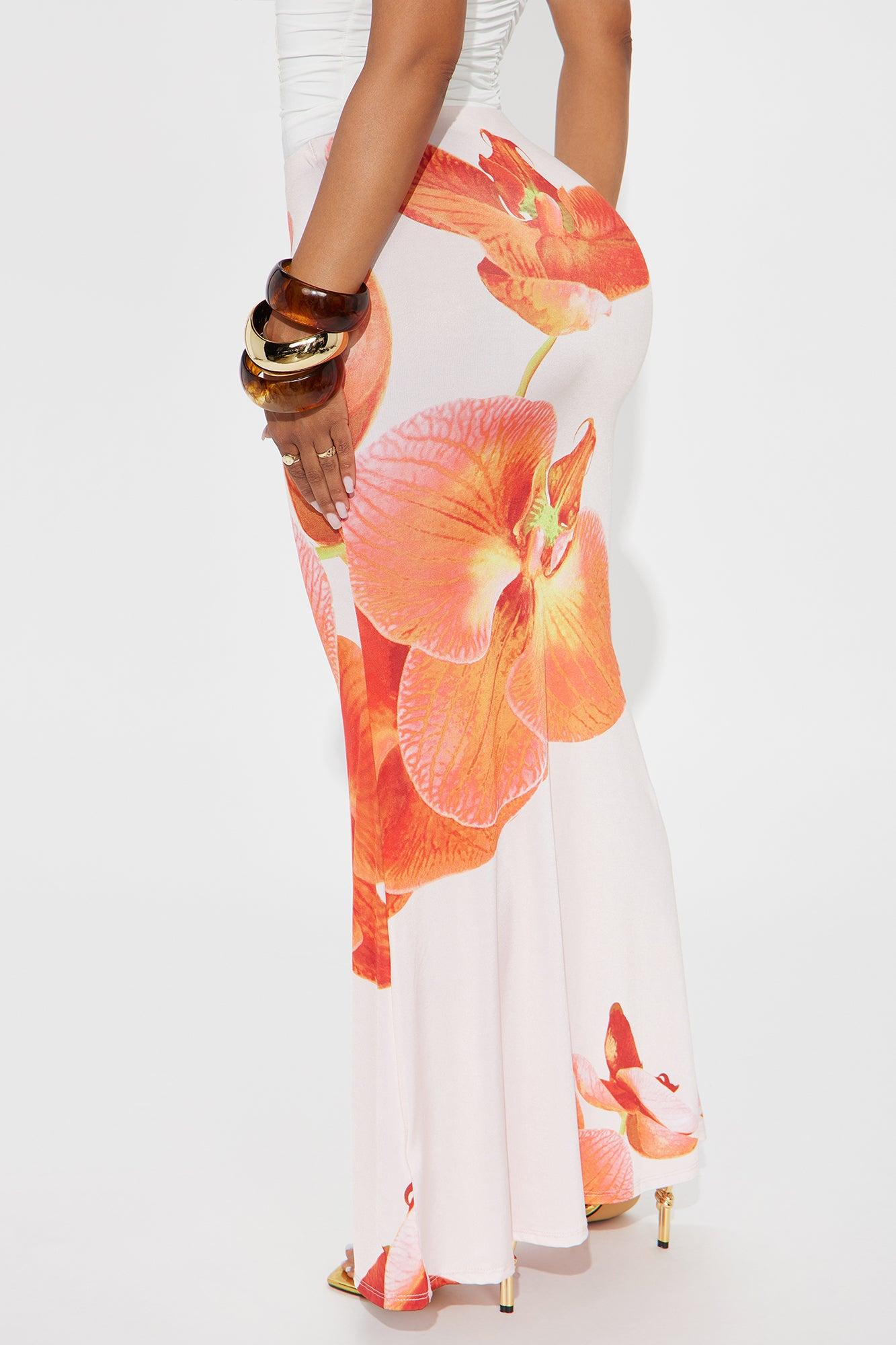 Liliana Floral Satin Maxi Skirt - Orange/combo Product Image