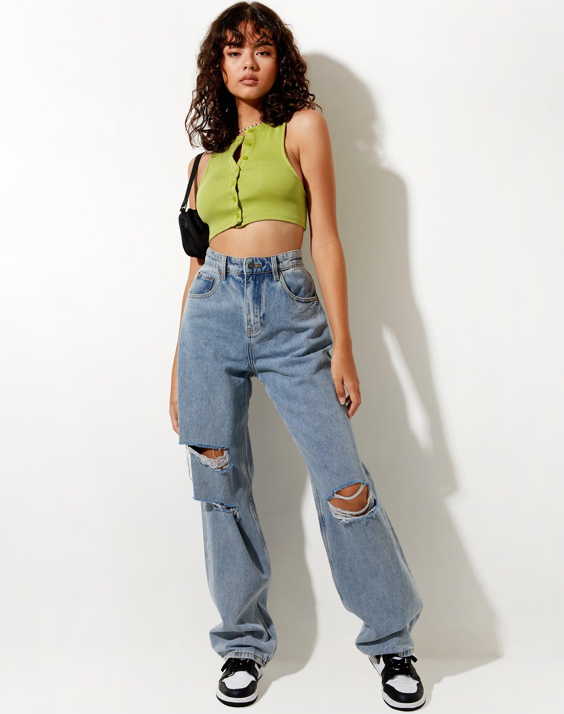 Gilly Crop Top in Rib Leaf Green Product Image