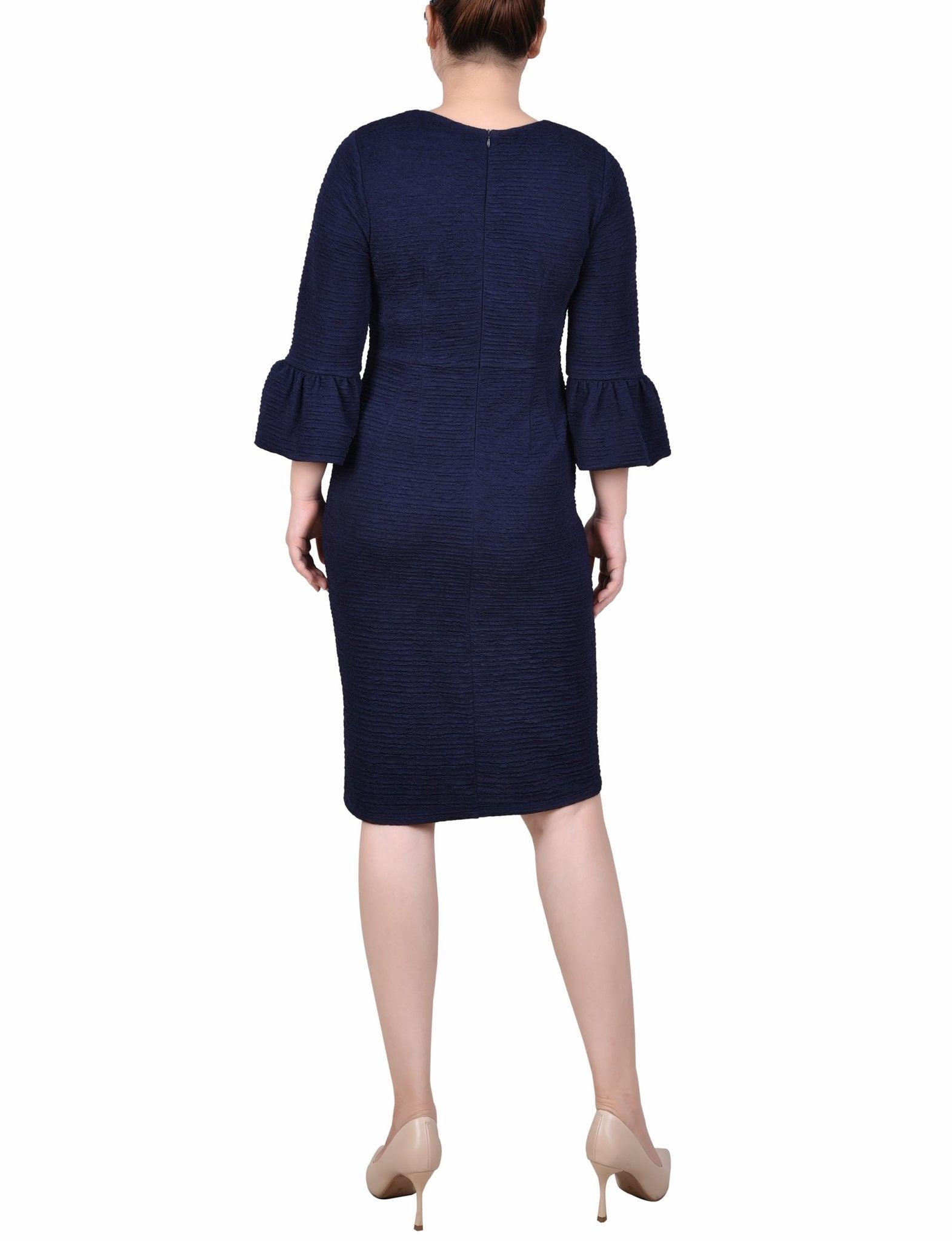 Navy 3/4 Length Pearl Detail Dress Product Image