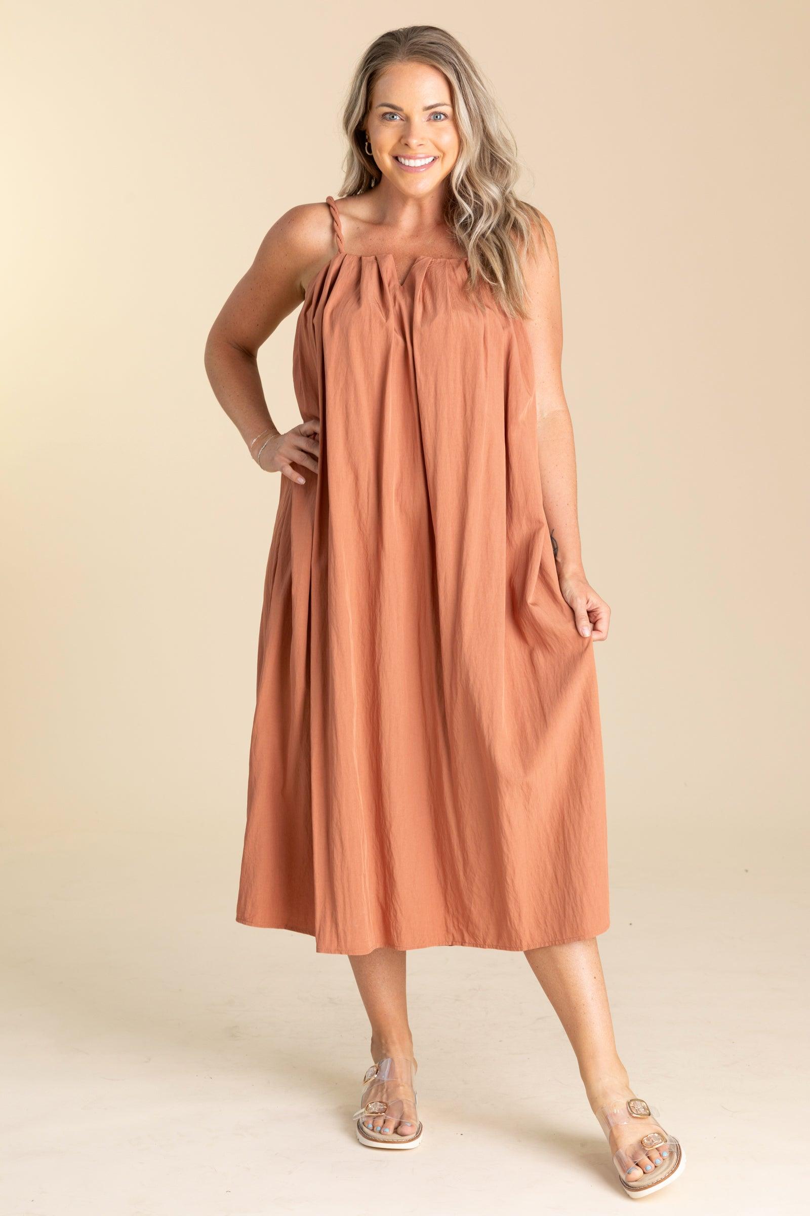Solid Pleated Woven Midi Dress Product Image