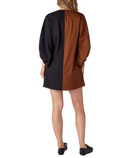 CROSBY by Mollie Burch Liv Color Block Split Round Neck 3/4 Sleeve Button Front Mini Shirt Dress Product Image
