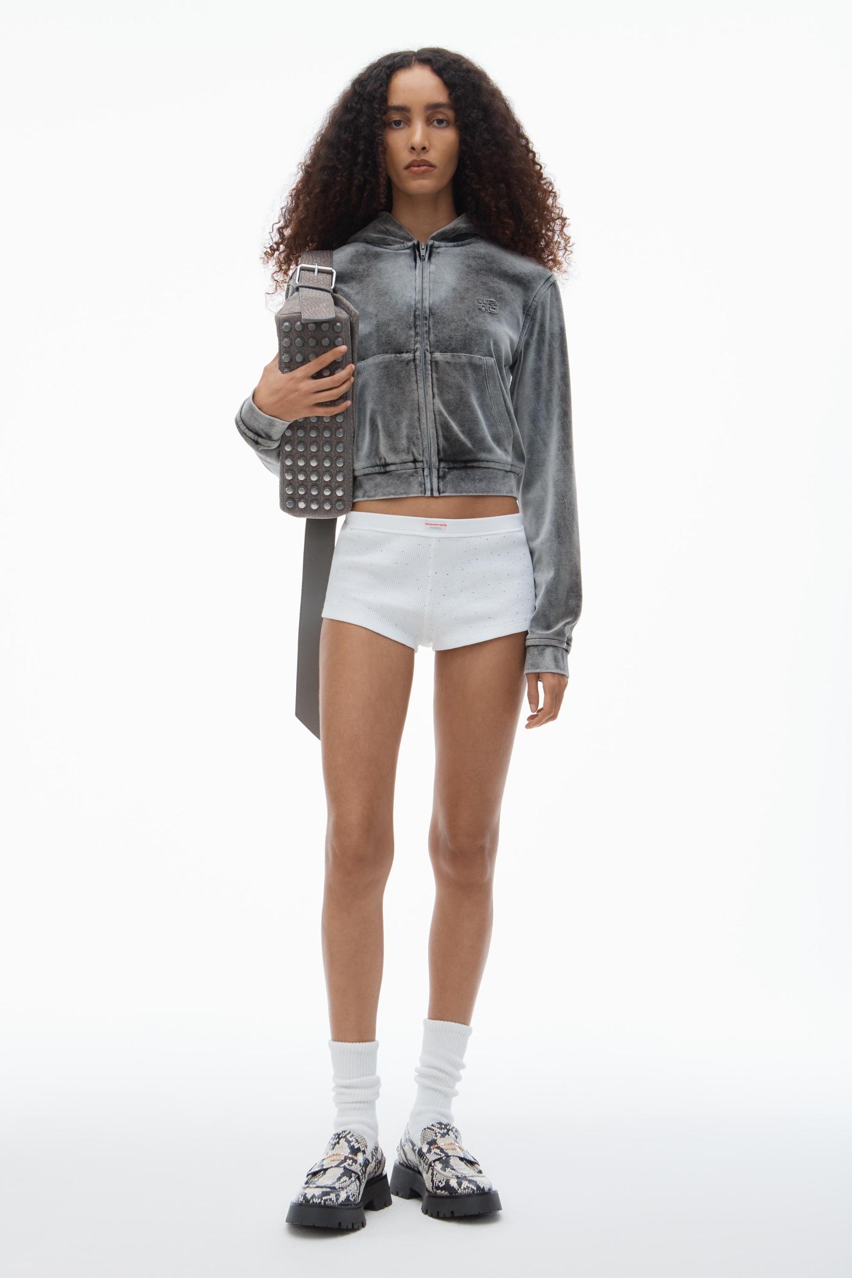 Shrunken Zip-up Hoodie In Crushed Velour Product Image