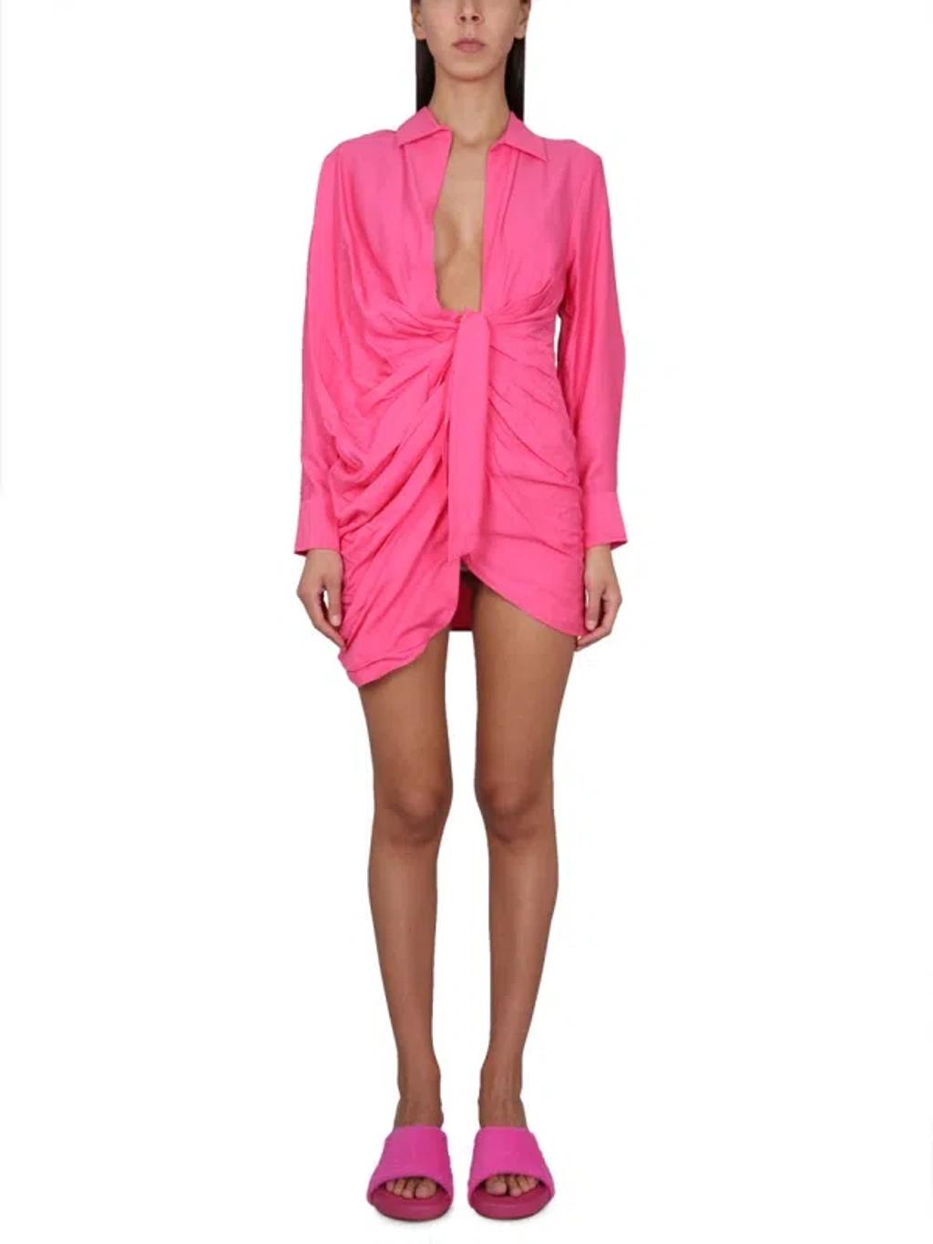 JACQUEMUS La Robe Bahia Tie-detail Minidress In Pink Product Image