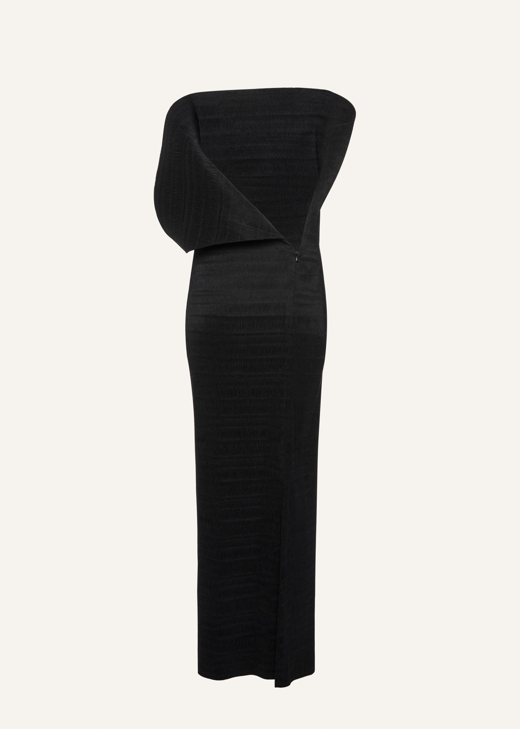 Sculptural asymmetrical maxi dress in black Product Image