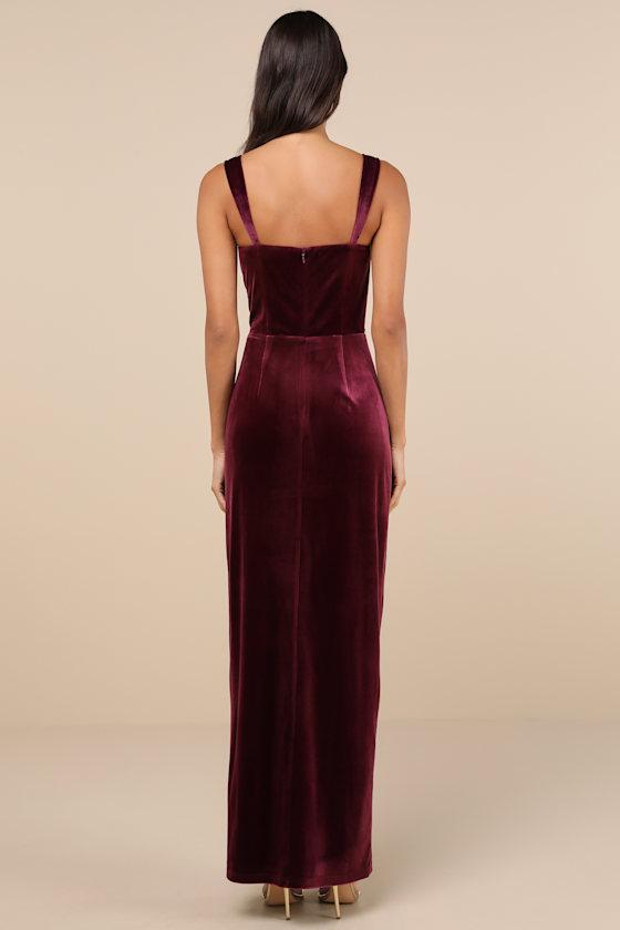 Pristine Luxury Dark Berry Velvet Bustier Maxi Dress Product Image