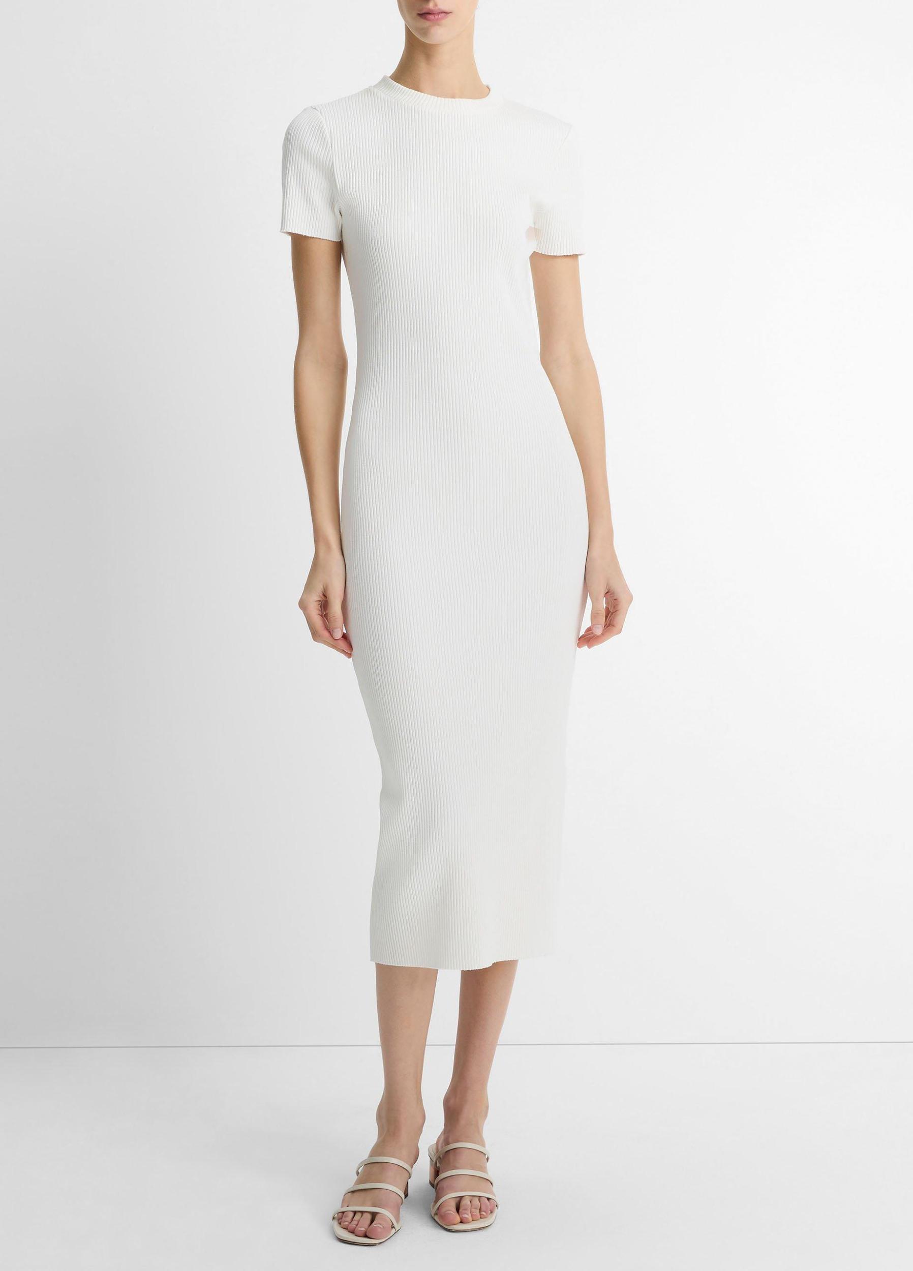 Ribbed Cotton-Blend Crew Neck Dress Product Image