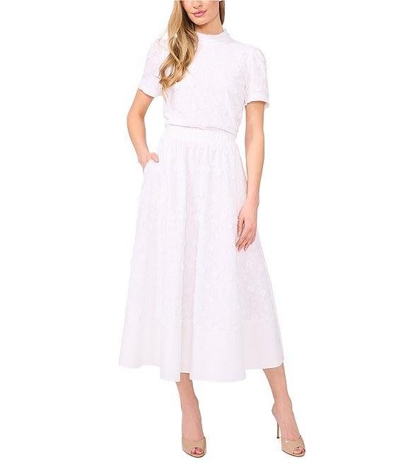 CeCe Floral Embroidered Midi A-Line Skirt Product Image