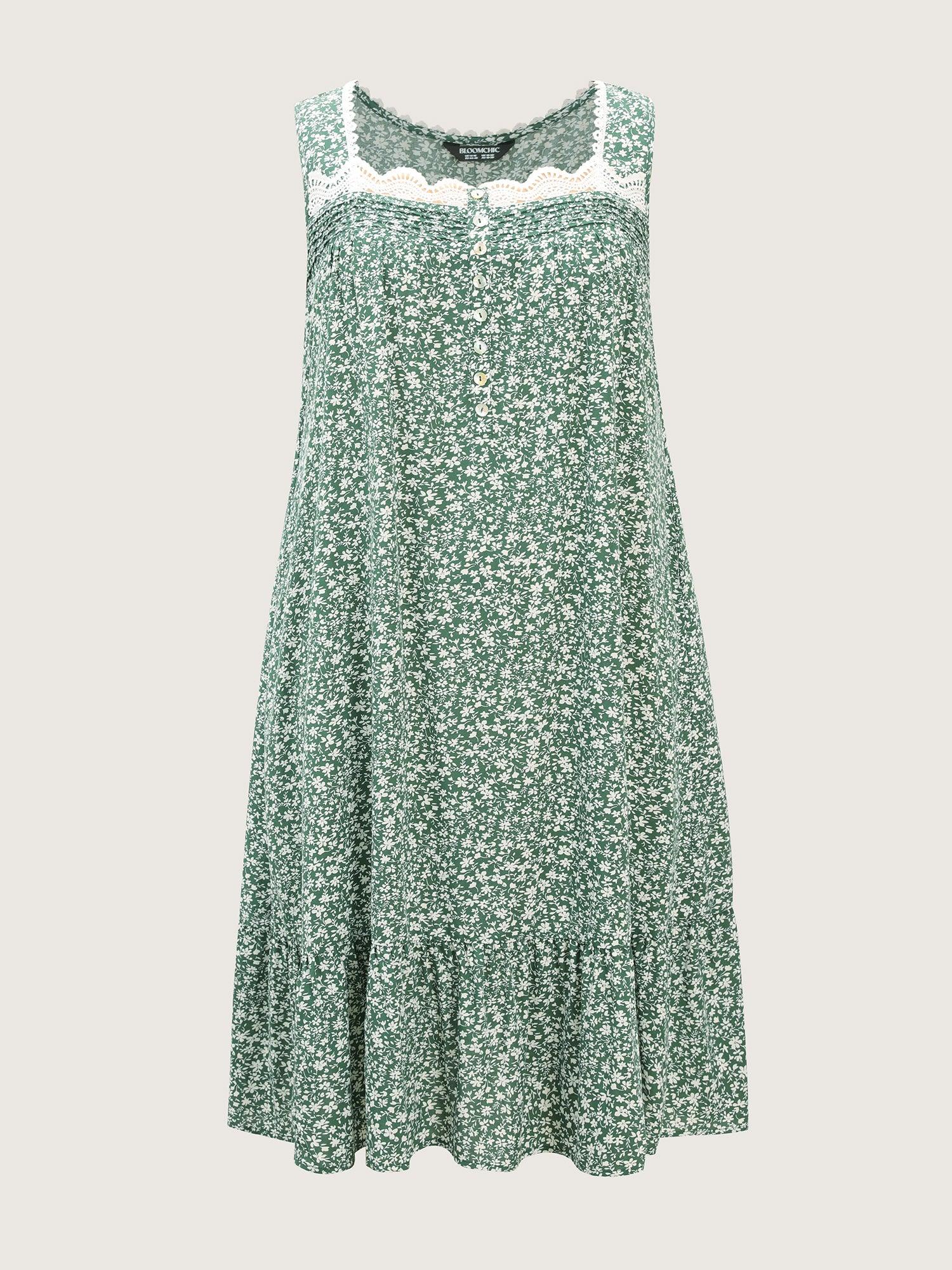 Floral Lace Trim Color Contrast Sleep Dress Female Product Image