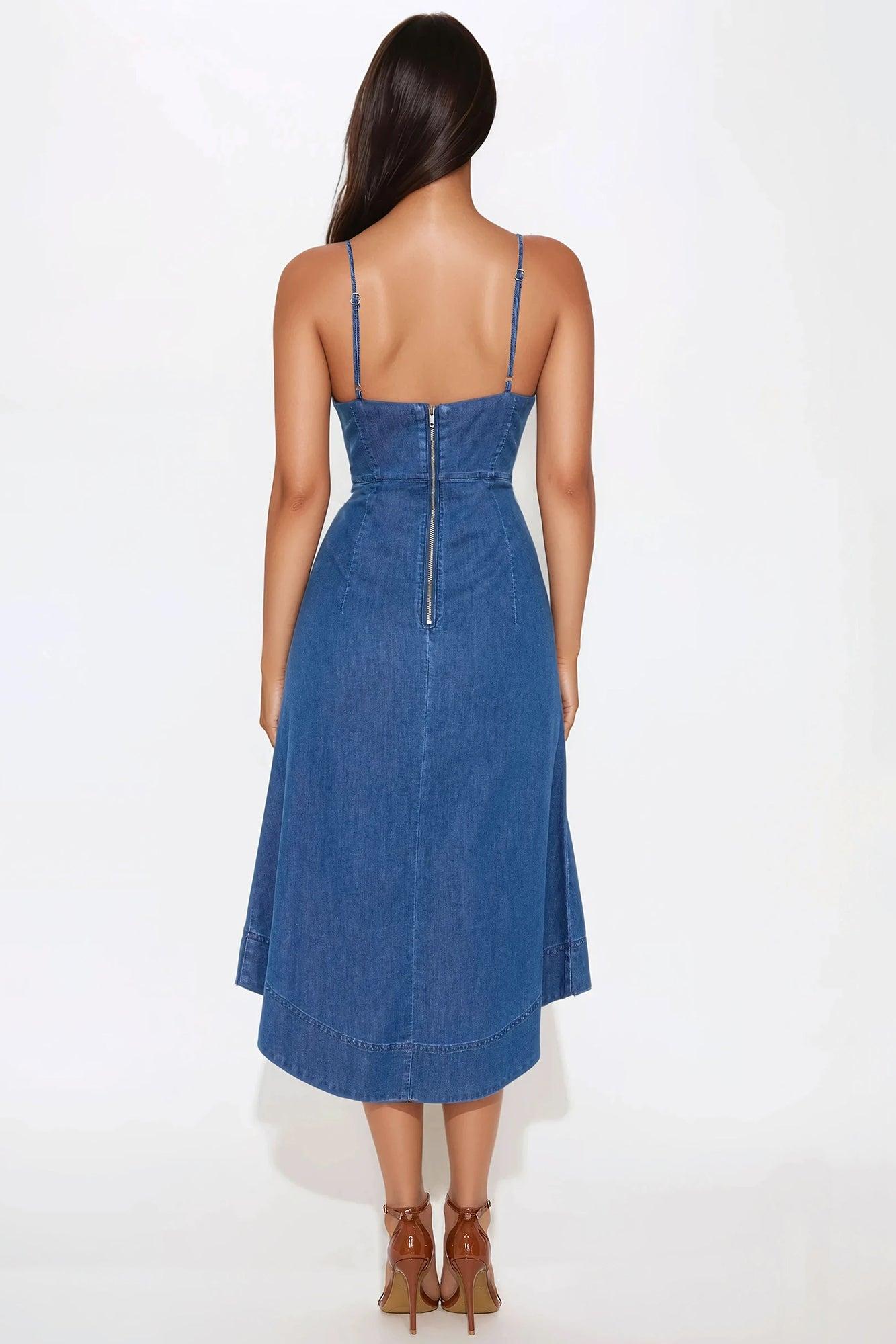 Leighton Stretch Denim Midi Dress - Dark Wash Product Image