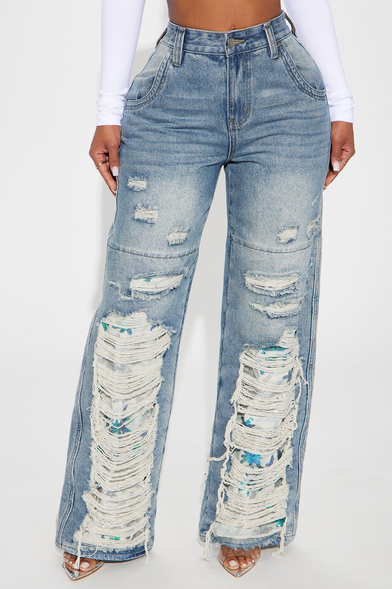 Coming Through Ripped Embellished Straight Leg Jeans - Medium Wash Product Image