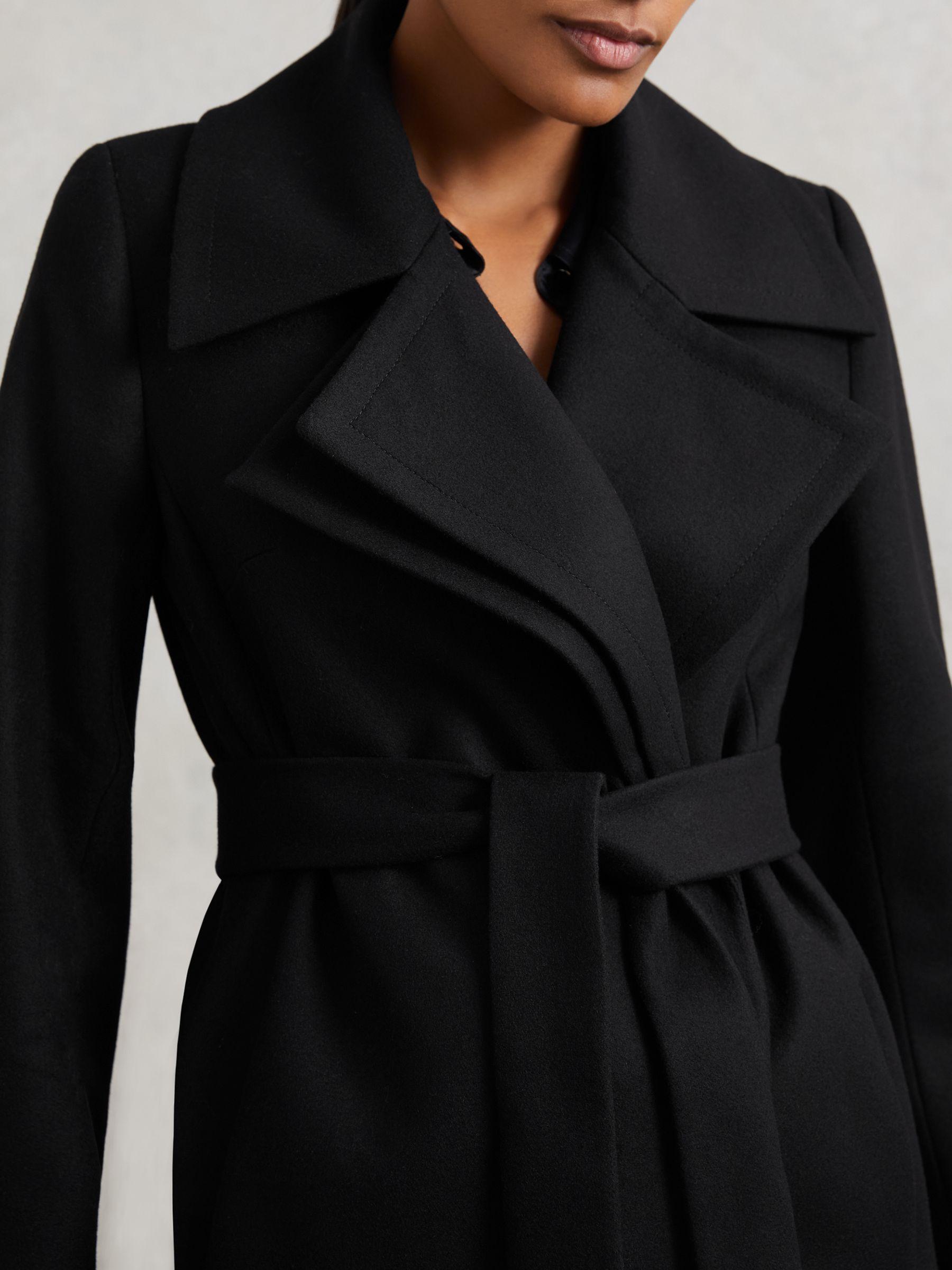 Wool-Blend Double-Lapel Belted Coat With Cashmere in Black Product Image