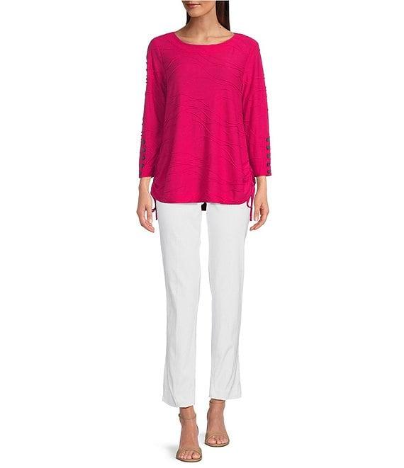 Ali Miles Knit Textured 3/4 Sleeve Side CinchTie Tunic Product Image
