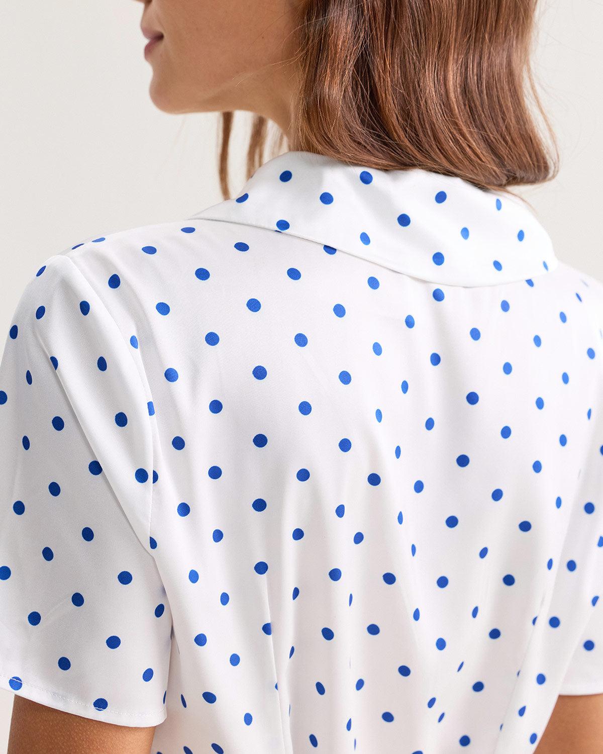 Blue Polka Dot Button Blouse Product Image