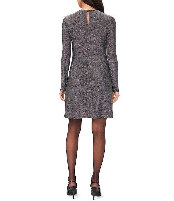 1. STATE Metallic Knit Crew Neck Long Sleeve A-Line Mini Dress Product Image