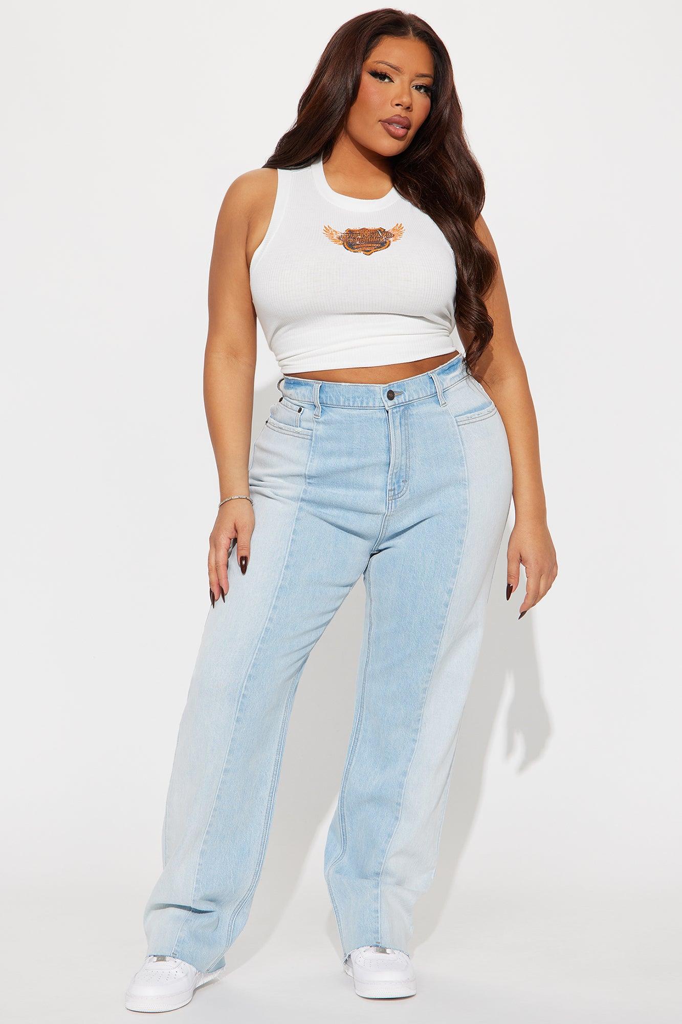 Andi Two Tone Straight Leg Jeans - Light Wash Female Product Image