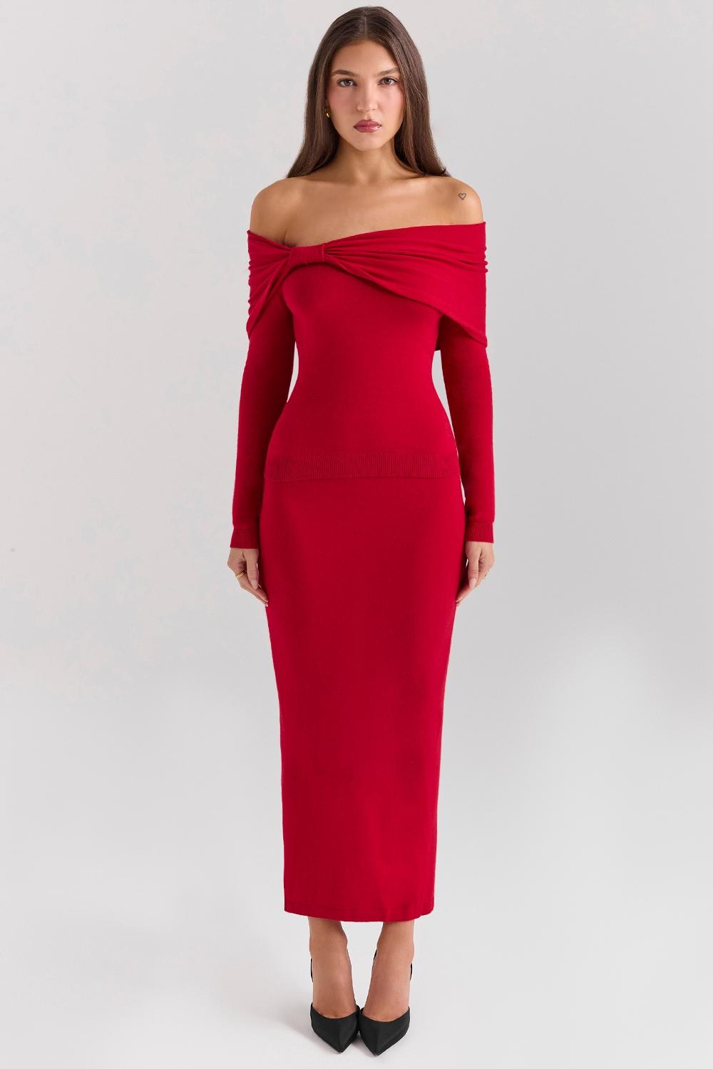 Faith  holly red cashmere blend midi skirt Product Image
