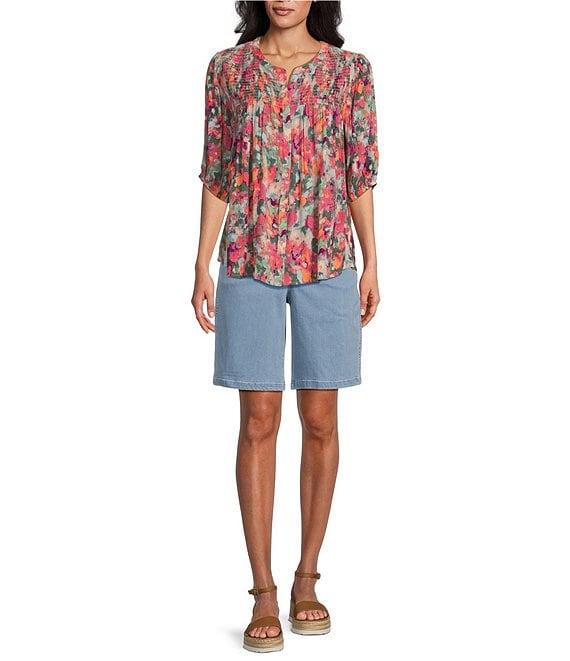 Intro Daisy High Waist Pull-On Stretch Denim Bermuda Shorts Product Image