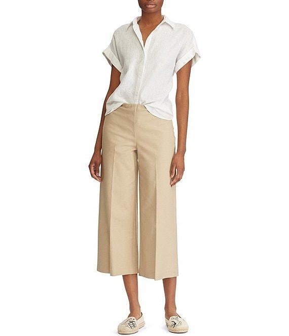 Lauren Ralph Lauren Linen Point Collar Short Dolman Sleeve Shirt Product Image