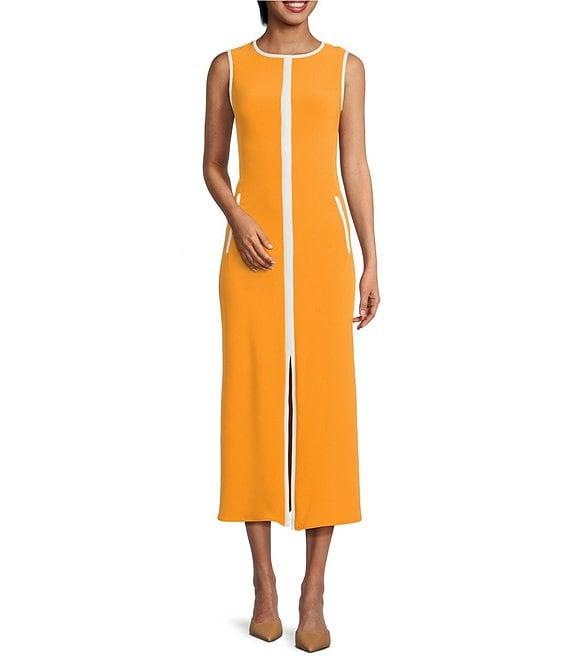 Trina Turk Magnifique Double Georgette Round Neck Sleeveless Midi Dress Product Image