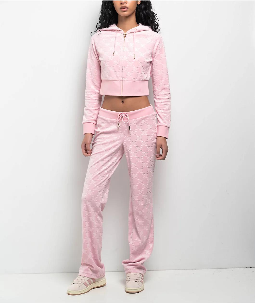 Juicy Couture Embossed Whisper Pink Velour Track Pants Product Image